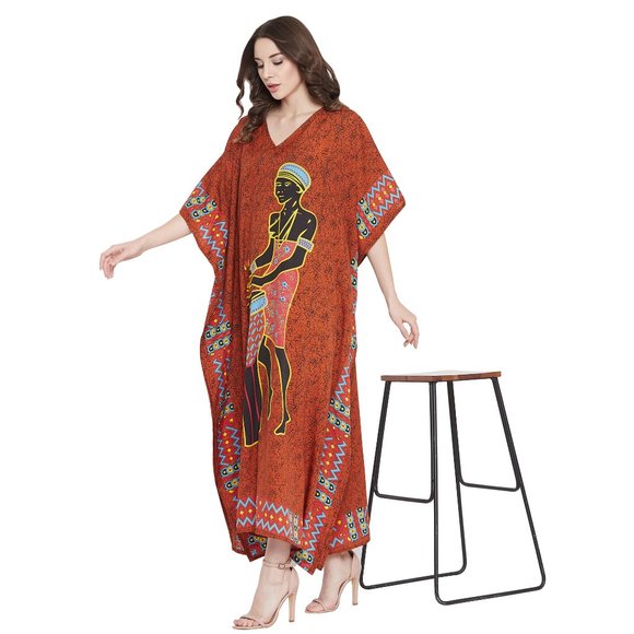 Gypsie Blu Plus Size Polyester Caftan Maxi V-Neck Dress Kimono Sleeve for Womens - Picture 7 of 10